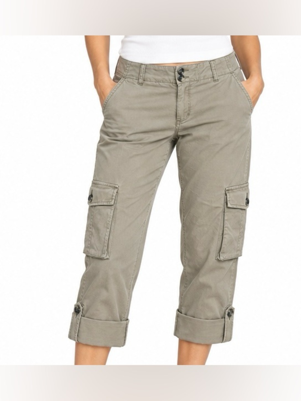 Theory Convertible Cargo Pants Khaki Roll Tab Cuffed Size 4